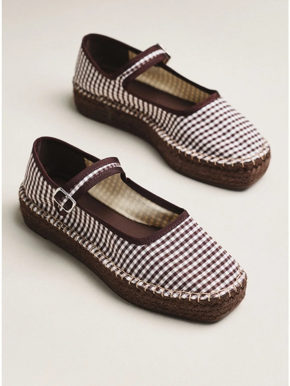 NEW Anthropologie Maeve Gingham Mary Jane Espadrille Flats Size 40